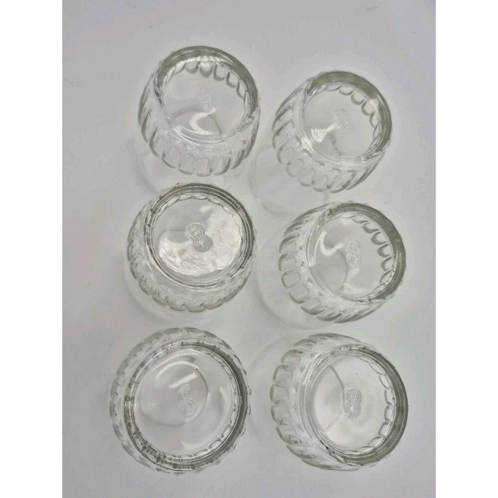 6 Vintage 8oz Bartlett Collins Glass Barrel Tumblers Ribbed Rocks Anchor Hocking